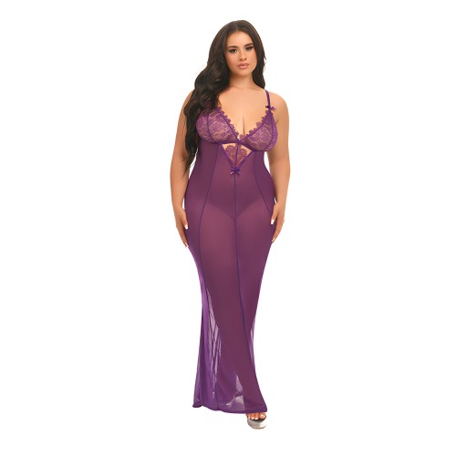 Katana Mesh & Eyelash Lace Gown - Purple