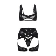 Thalia Mesh & Lace Underwire 3 pc Set - Black XL