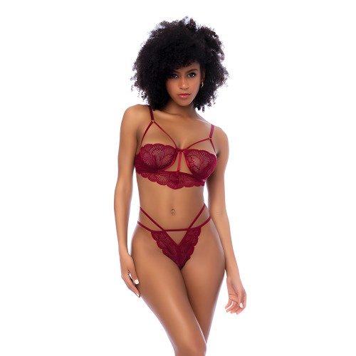 Lace Underwire Top w/Thong Set - Burgundy