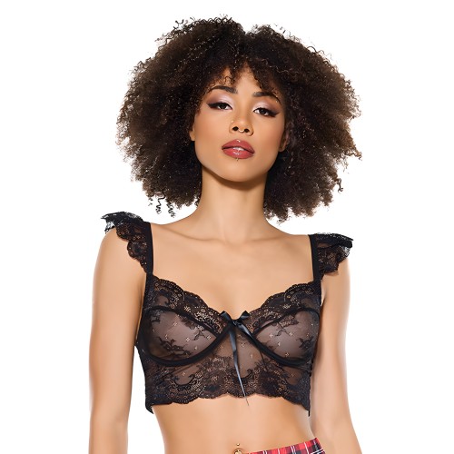 Bralette de Encaje Escallop con Copas Suaves - Negro Talla Única