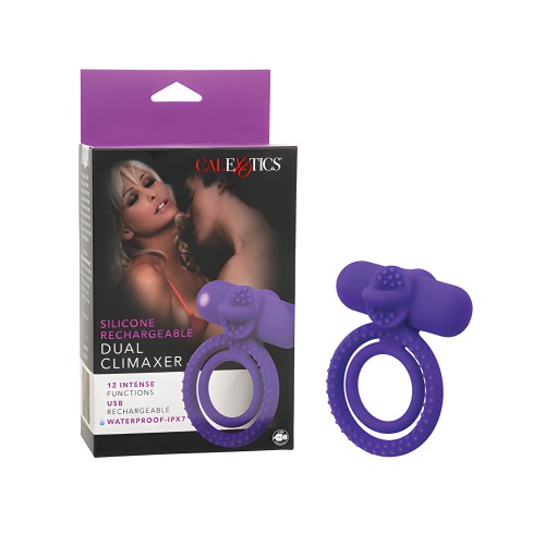 Acelerador de Parejas Silicona Recargable Doble Clímax con Lengua Parpadeante - Púrpura