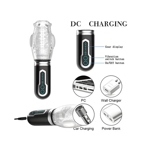 The Male Rose 3 Thrusting Rotating Vibrating Masturbator Black