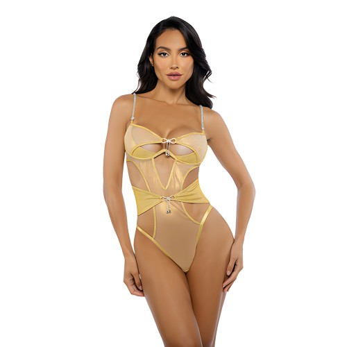 Gilded Beauty Metallic Shimmer Mesh Teddy - Gold SM