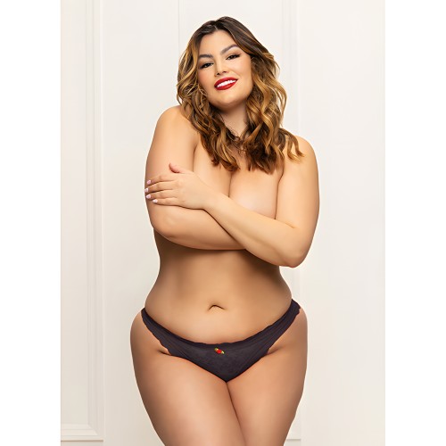 Lace Panty with Heart Cut Out - Black 1X/2X