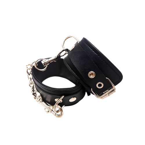 Rouge Fetish Play Vegan Leather Wrist Cuffs - Black