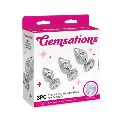 Gemsations Ripple Bling Bling Metal Butt Plug Training Set - Silver