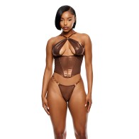 Liquid Metal Metallic Mesh Bustier w/G-String 2 pc Set - Metallic Copper LG