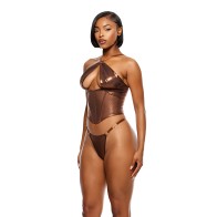 Liquid Metal Metallic Mesh Bustier w/G-String 2 pc Set - Metallic Copper LG
