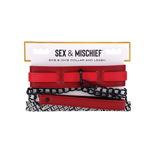 Sex & Mischief Ex's & Oh's Collar & Leash - Red/Black