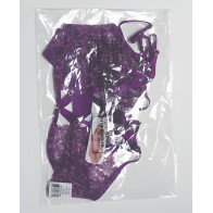 Conjunto de Sujetador y G-String de Encaje Escalopado Metálico - Morado SM