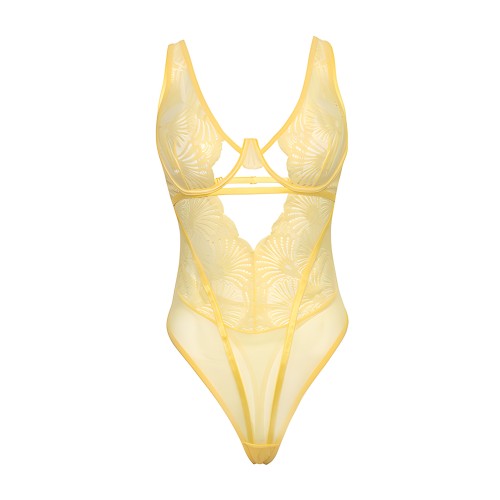Tiana Scallop Lace & Mesh Underwire Teddy - Pale Banana L/XL