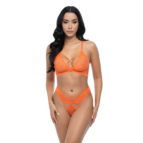 Amina Scallop Lace Bra Set - Dragon Fire Orange S/M