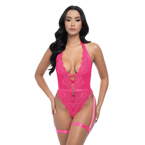 Teddy Kahlia de Encaje con Halter - Yarrow Rosa L/XL