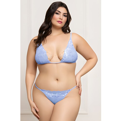 Top Triangular de Encaje y G-String - Azul Periwinkle