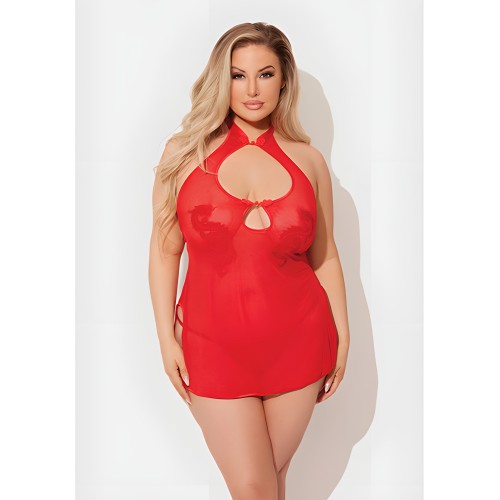 Conjunto Chemise Dragón y G-String - Rojo 1X/2X