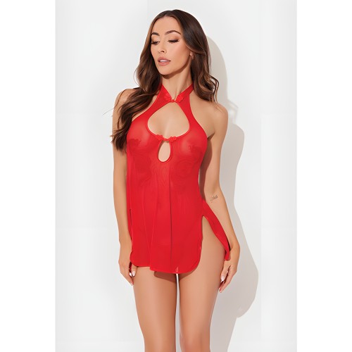 Conjunto Chemise de Malla Dragón - Rojo XL