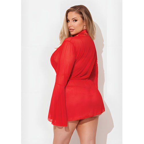 Dragon Sheer Mesh Robe Set - Red 1X/2X
