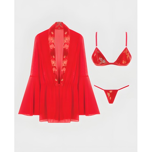 Dragon Sheer Mesh Robe Set - Red 1X/2X
