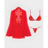 Dragon Sheer Mesh Robe Set - Red 1X/2X
