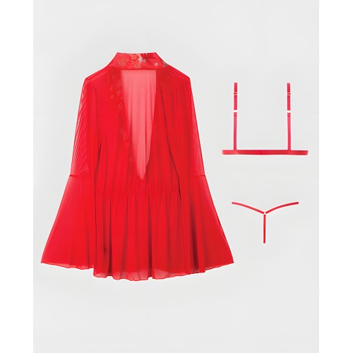 Dragon Sheer Mesh Robe Set - Red 1X/2X
