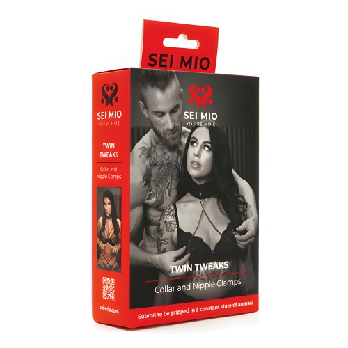 Collar de Terciopelo Sei Mio y Pinzas para Pezones - Negro