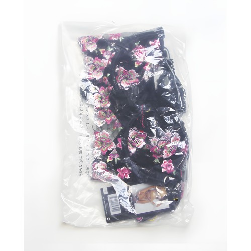 Sostén Largo de Encaje Floral y Malla con Ligueros y Tanga - Negro/Rosa XL