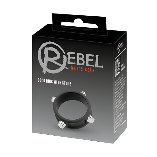 Rebel Cock Ring con Studs - Negro