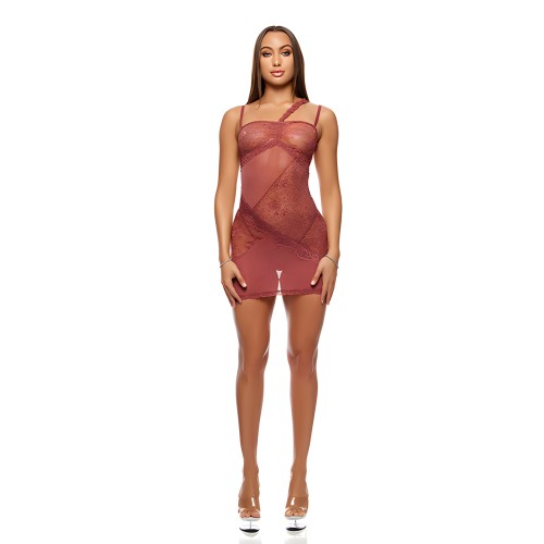 Quimono de Malla Transparente y Encaje con Tanga 2 pc - Mauve SM