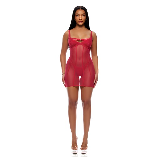 Conjunto de Chemise de Malla Transparente y Tejido 2 piezas en Rosa