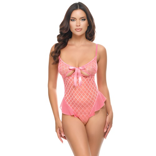 Aubrielle Diamond Mesh Underwire Teddy - Pink XL