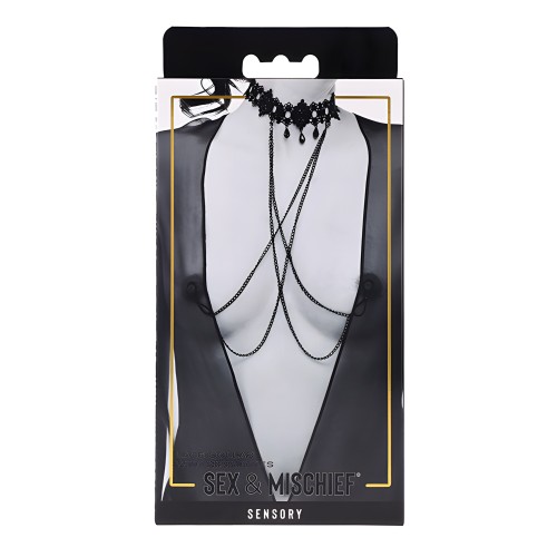 Sex & Mischief Lace Collar with Nipple Ties