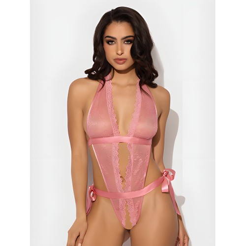 Kiki Lace & Satin Drop Off Teddy - Rose Large
