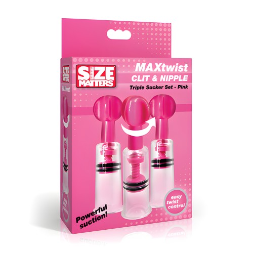 Size Matters Conjunto Triple Succionador de Clítoris y Pezones - Rosa