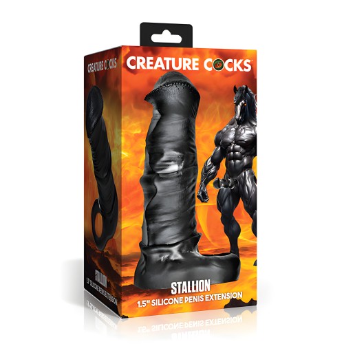 Extensión de Pene de Silicona Creature Cocks Stallion - Negro/Plata - Extra Grande