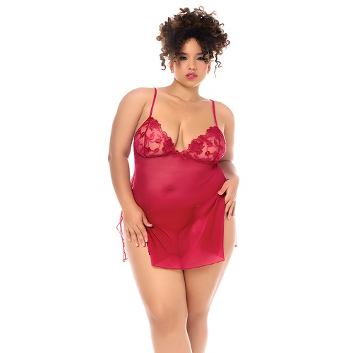 Luxe Babydoll w/Adjustable Straps & G-String - Red 1X/2X