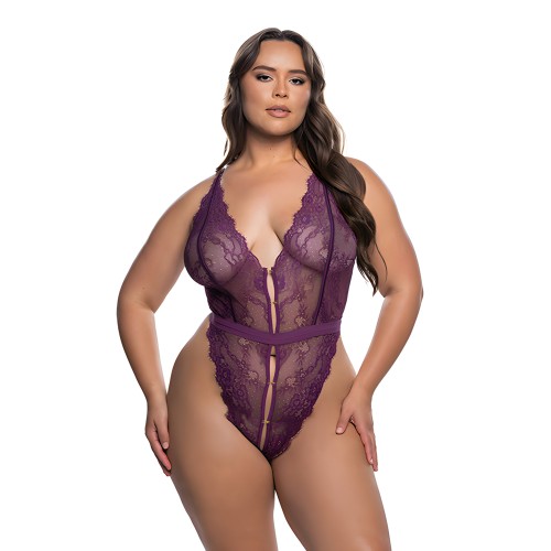 Teddy de Encaje Floral Fetiche - Púrpura 1X/2X