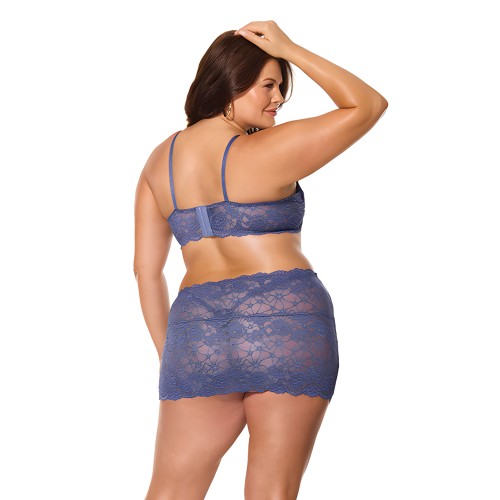 Twilight Fever Lace Bra & Skirt - Navy 1X/2X