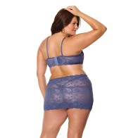 Twilight Fever Lace Bra & Skirt - Navy 1X/2X