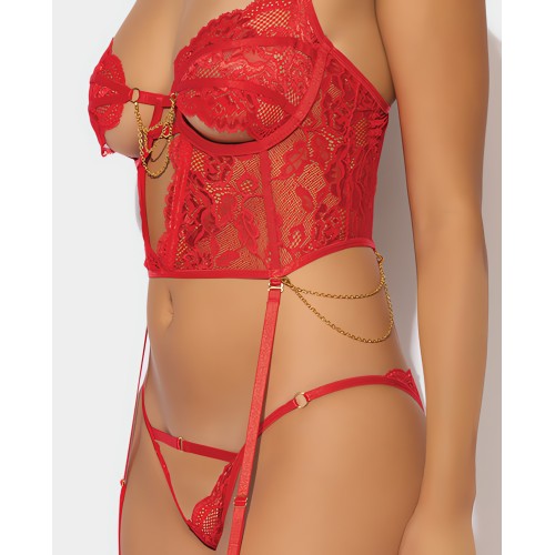 Cecily Lace & Mesh Bustier - Red SM