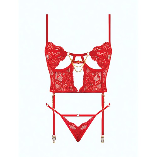 Cecily Lace & Mesh Bustier - Red SM