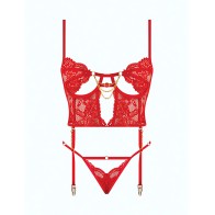 Cecily Lace & Mesh Bustier - Red SM
