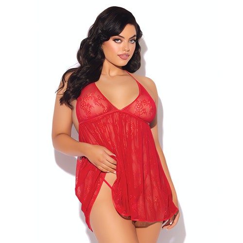 Kiki Lace Halter Babydoll - Red 3X/4X