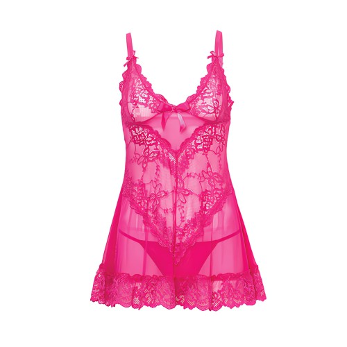 Valentine Lace Babydoll - Rose