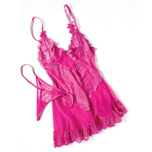 Valentine Lace Babydoll - Rose