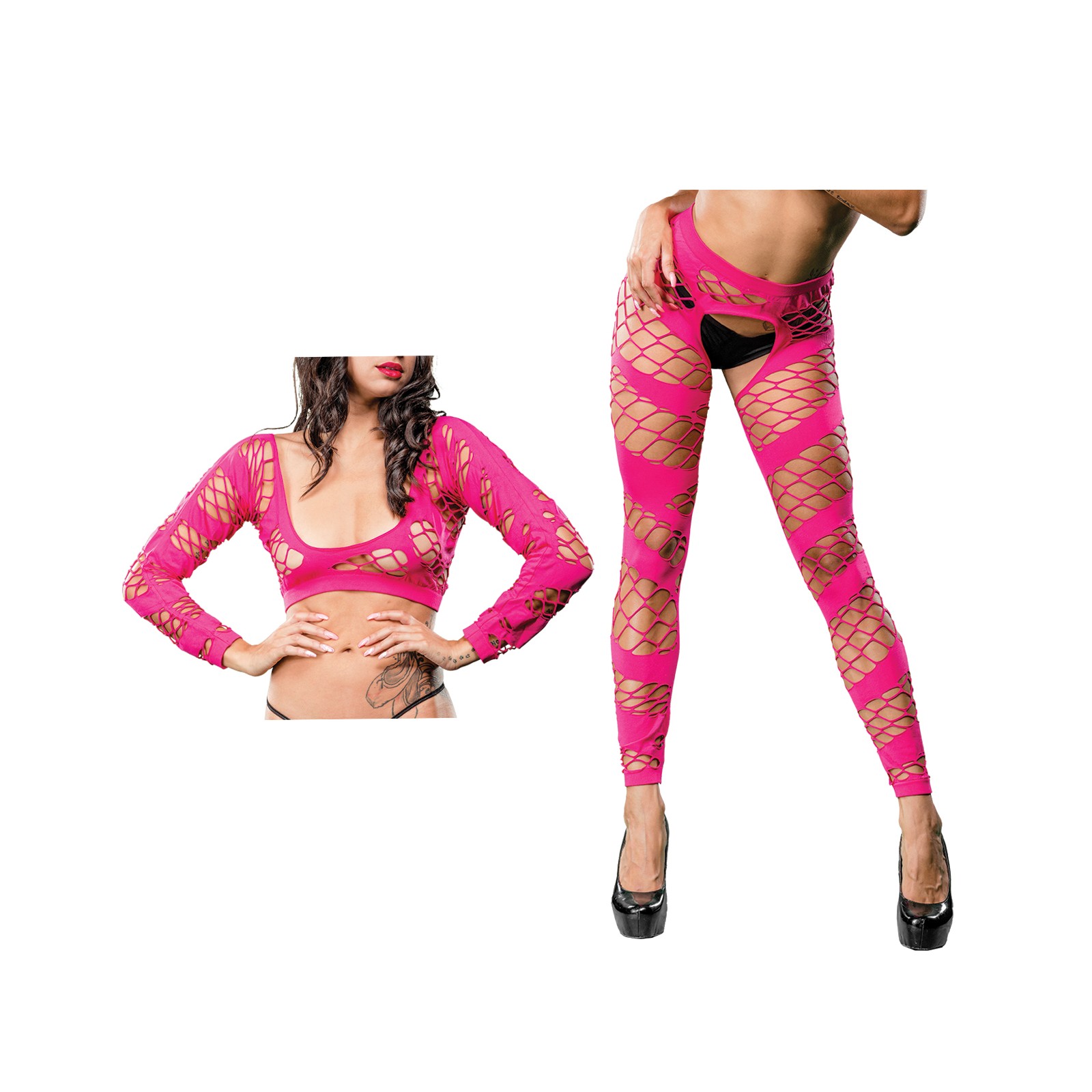 Pink Crotchless Mesh & Fishnet Leggings Pink Crotchless Mesh & Fishnet Leggings