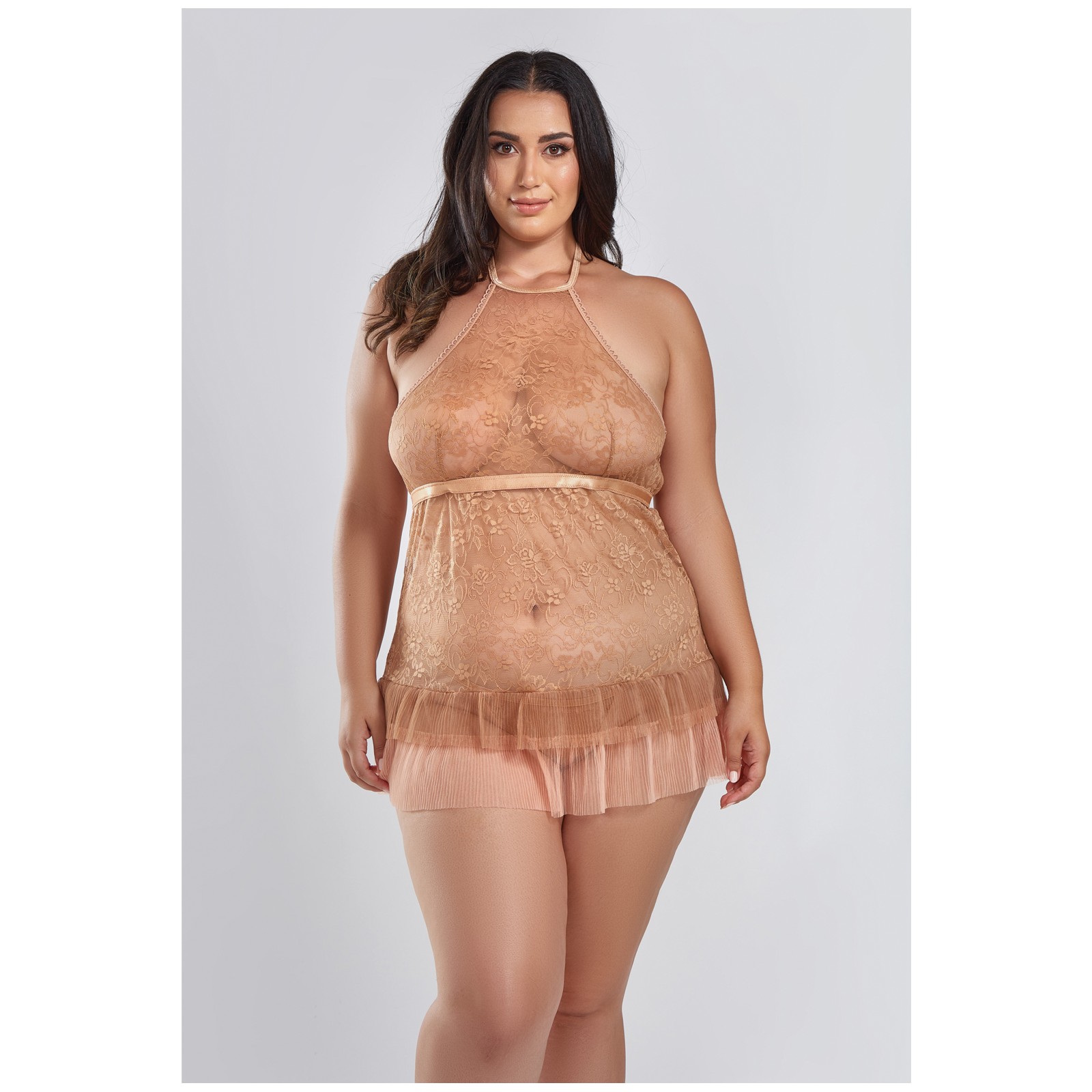 Babydoll de Encaje Amber con G-String Marrón 1X Babydoll de Encaje Amber con G-String Marrón 1X
