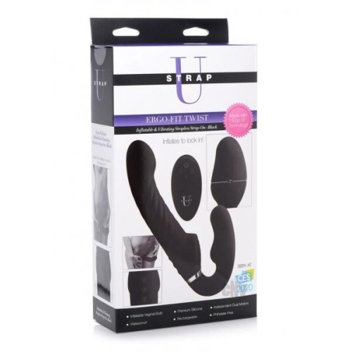 Ergo-fit Twist Inflatable Vibrating Strapless Strap-on - Black