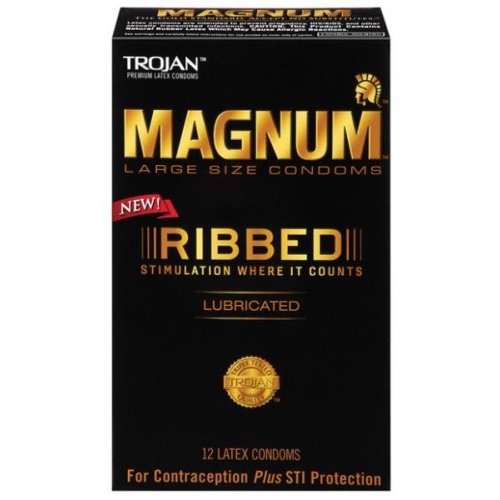 Trojan Magnum Ribbed 12 Pack Latex Condoms for Ultimate Protection